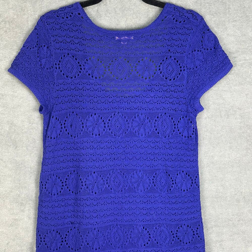 Lilly Pulitzer Dress Womens Large Blue Paulette Crochet Lined Short Sleeve Beach - Picture 5 of 12